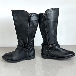 Black Leather zipper boots motorcycle moto style high tall casual rock n roll